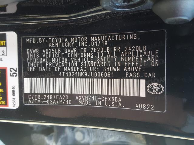 2018 TOYOTA CAMRY HYBR 4T1B21HK9JU006061