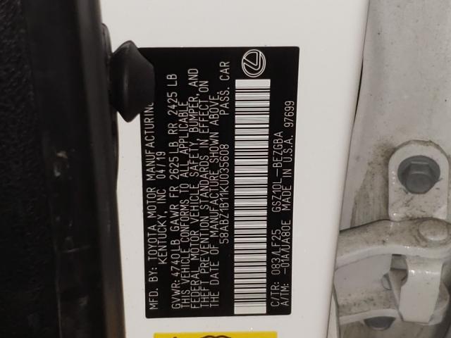 2019 LEXUS ES 350 58ABZ1B11KU035608