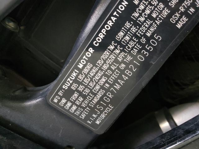 2011 SUZUKI GSX750 JS1GR7MA4B2103505