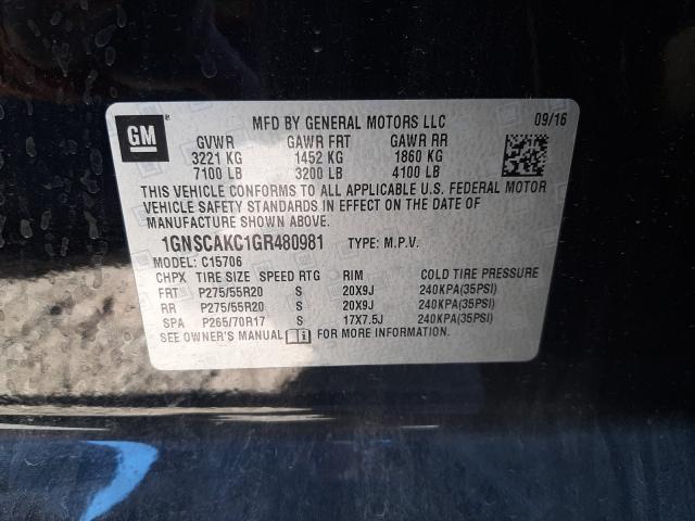 2016 CHEVROLET TAHOE C150 1GNSCAKC1GR480981