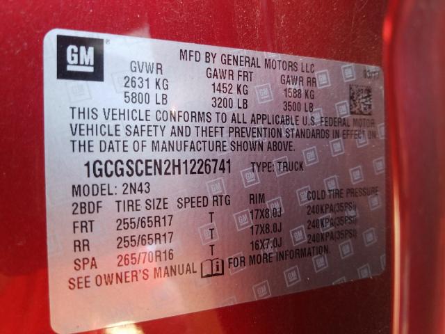 2017 CHEVROLET COLORADO L 1GCGSCEN2H1226741