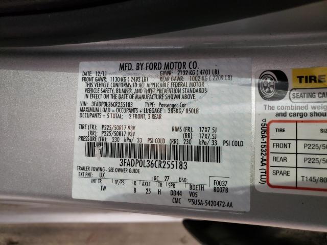 2012 FORD FUSION HYB 3FADP0L36CR255183