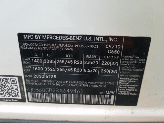 2011 MERCEDES-BENZ ML 350 4MA 4JGBB8GB2BA649462