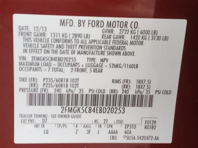 2014 FORD FLEX SEL 2FMGK5C84EBD20253