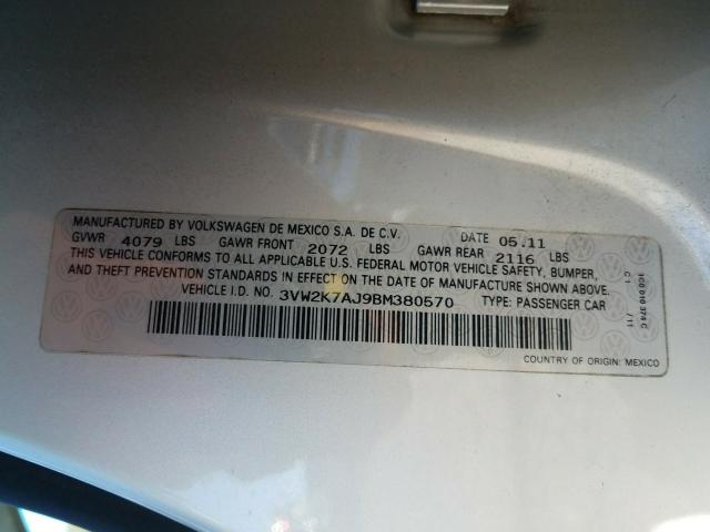 2011 VOLKSWAGEN JETTA BASE 3VW2K7AJ9BM380570