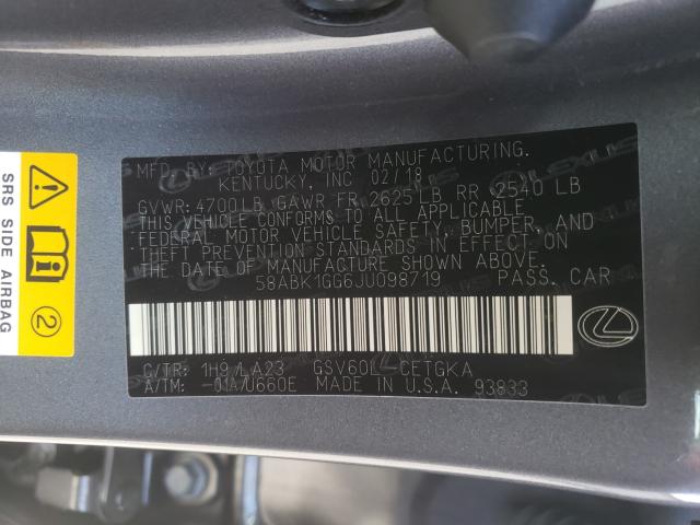 2018 LEXUS ES 350 58ABK1GG6JU098719