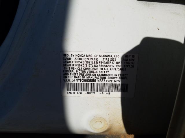 2011 HONDA PILOT EXL 5FNYF3H65BB014587
