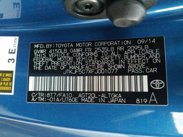 2015 TOYOTA SCION TC JTKJF5C7XFJ001077