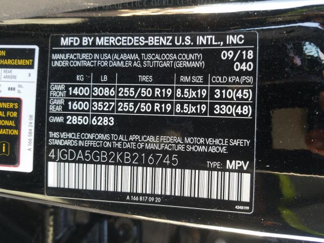 2019 MERCEDES-BENZ GLE 400 4M 4JGDA5GB2KB216745