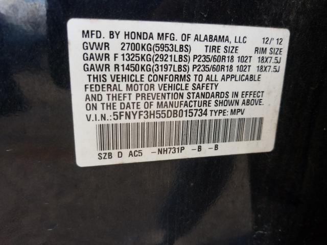2013 HONDA PILOT EXL 5FNYF3H55DB015734