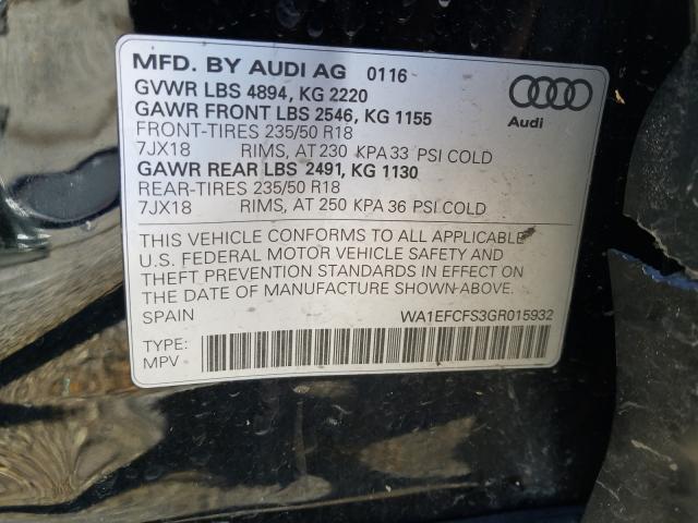 2016 AUDI Q3 PREMIUM WA1EFCFS3GR015932