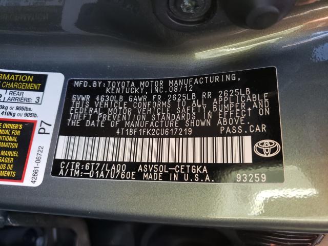 2012 TOYOTA CAMRY BASE 4T1BF1FK2CU617219