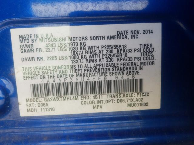 2015 MITSUBISHI OUTLANDER 4A4AP3AU4FE016466
