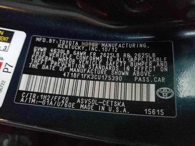 2012 TOYOTA CAMRY 4T1BF1FK3CU175390