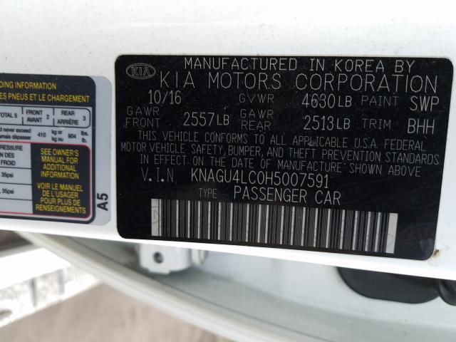 2017 KIA OPTIMA HYB KNAGU4LC0H5007591