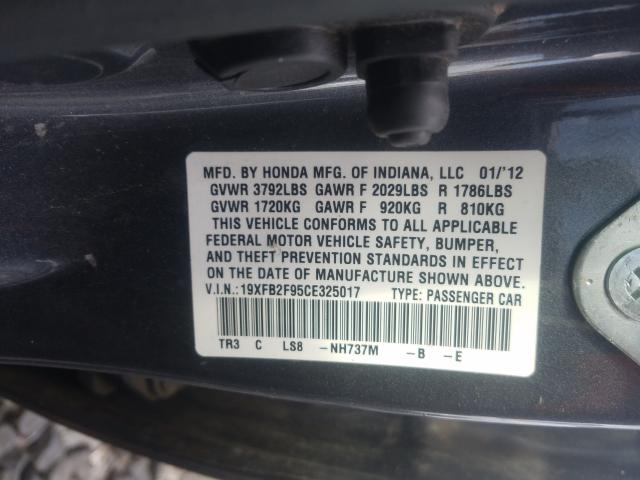 2012 HONDA CIVIC EXL 19XFB2F95CE325017