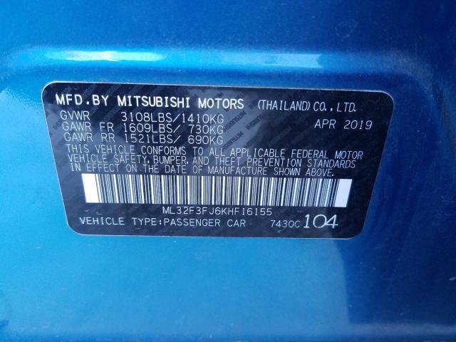 2019 MITSUBISHI MIRAGE G4 ML32F3FJ6KHF16155