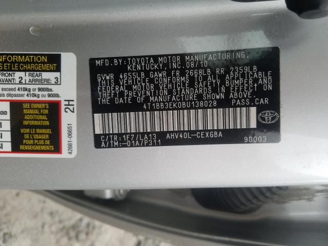 2011 TOYOTA CAMRY HYBR 4T1BB3EK0BU138028