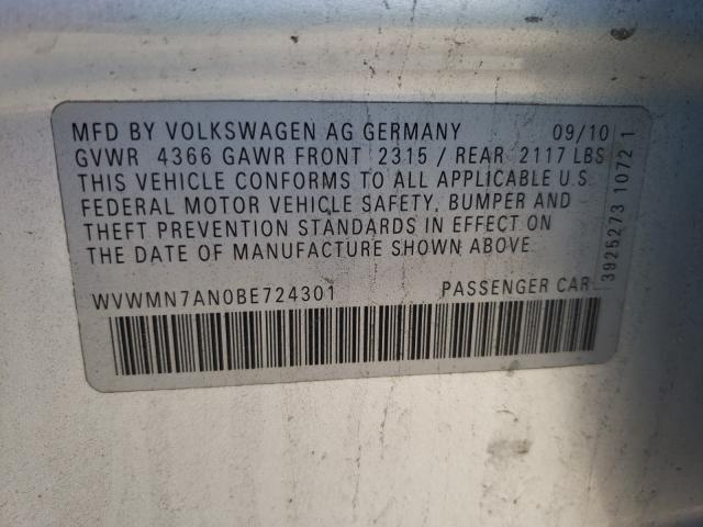 2011 VOLKSWAGEN CC SPORT WVWMN7AN0BE724301