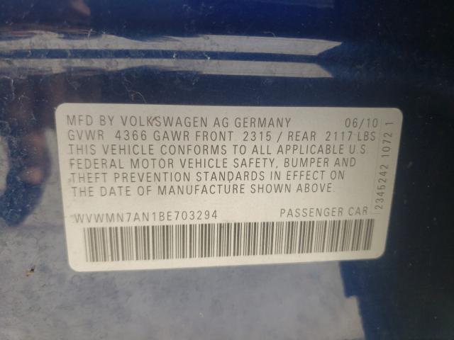 2011 VOLKSWAGEN CC SPORT WVWMN7AN1BE703294