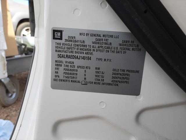 2010 BUICK ENCLAVE 5GALRAED9AJ149184