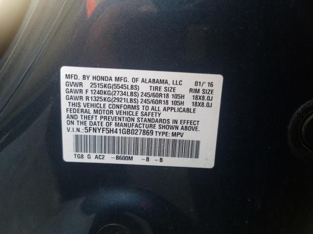 2016 HONDA PILOT EX 5FNYF5H41GB027869