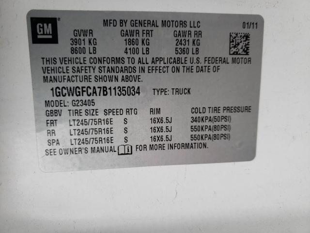 2011 CHEVROLET EXPRESS G2 1GCWGFCA7B1135034