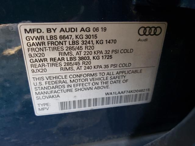 VIN WA1LAAF74KD046215 2019 Audi Q7, Premium Plus no.10