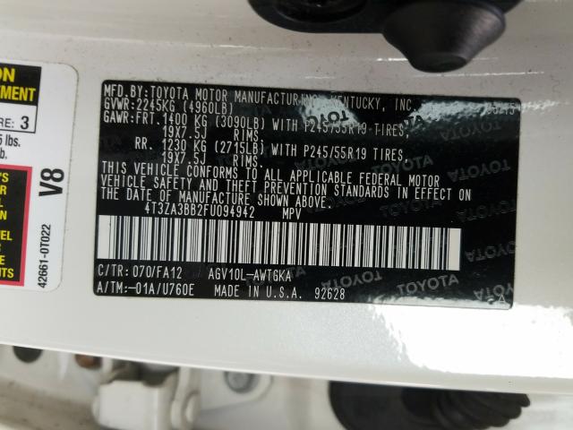 2015 TOYOTA VENZA LE 4T3ZA3BB2FU094942