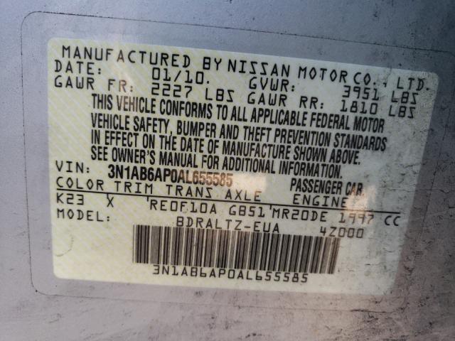 2010 NISSAN SENTRA 3N1AB6AP0AL655585