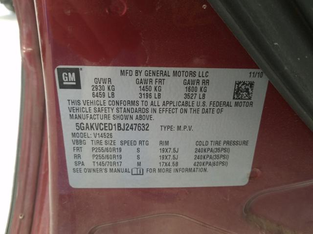 2011 BUICK ENCLAVE CX 5GAKVCED1BJ247632