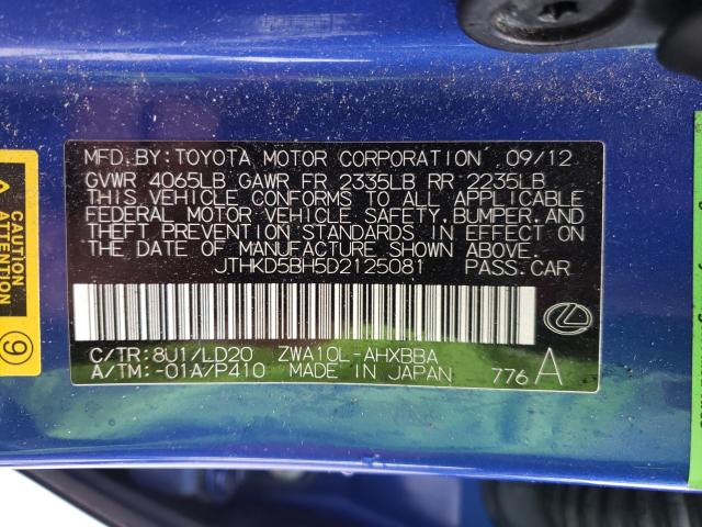 2013 LEXUS CT 200 JTHKD5BH5D2125081