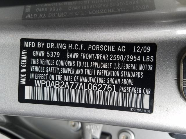 2010 PORSCHE PANAMERA S WP0AB2A77AL062761