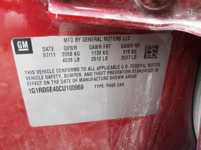 2012 CHEVROLET VOLT 1G1RD6E40CU100969
