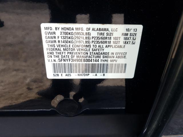 2014 HONDA PILOT TOUR 5FNYF3H90EB004144