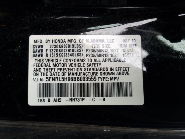 2011 HONDA ODYSSEY TO 5FNRL5H96BB093559