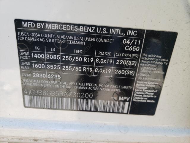 2011 MERCEDES-BENZ ML 350 4MA 4JGBB8GB5BA730200