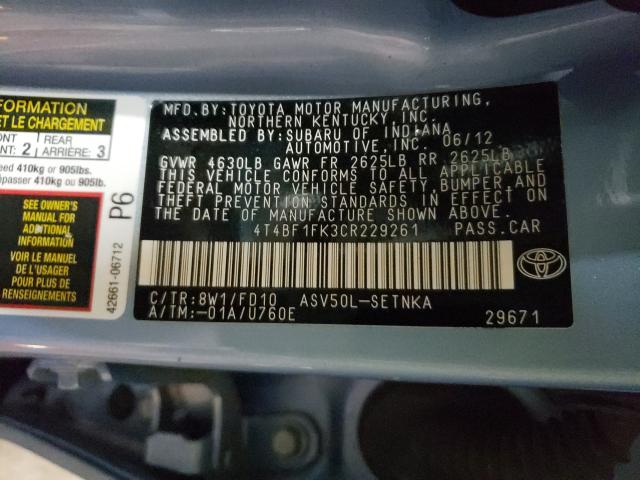 2012 TOYOTA CAMRY BASE 4T4BF1FK3CR229261