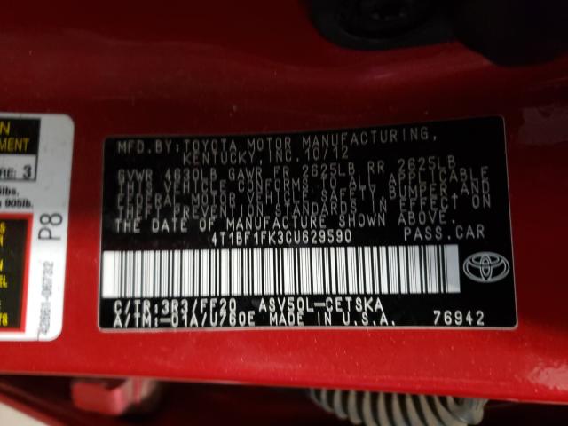 2012 TOYOTA CAMRY BASE 4T1BF1FK3CU629590