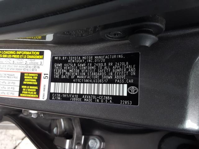 2020 TOYOTA CAMRY LE 4T1C11AK4LU336517