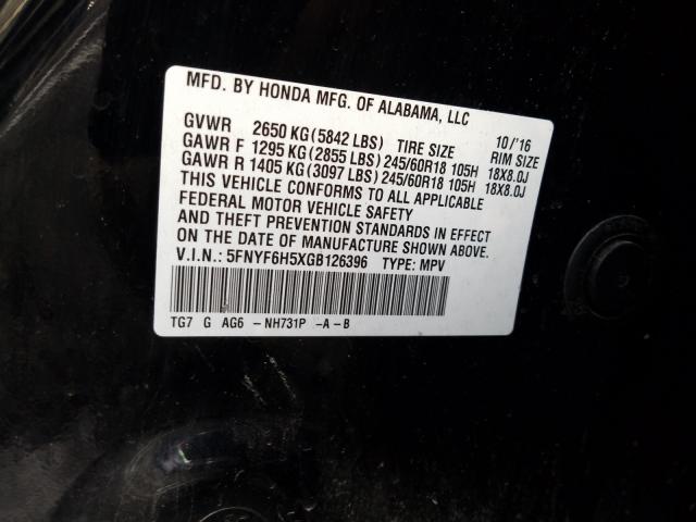 2016 HONDA PILOT EXL 5FNYF6H5XGB126396