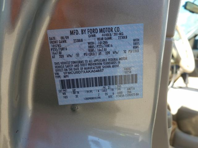 2010 FORD ESCAPE XLT 1FMCU0D7XAKA04857