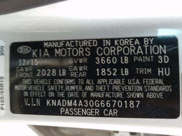 2016 KIA RIO KNADM4A30G6670187