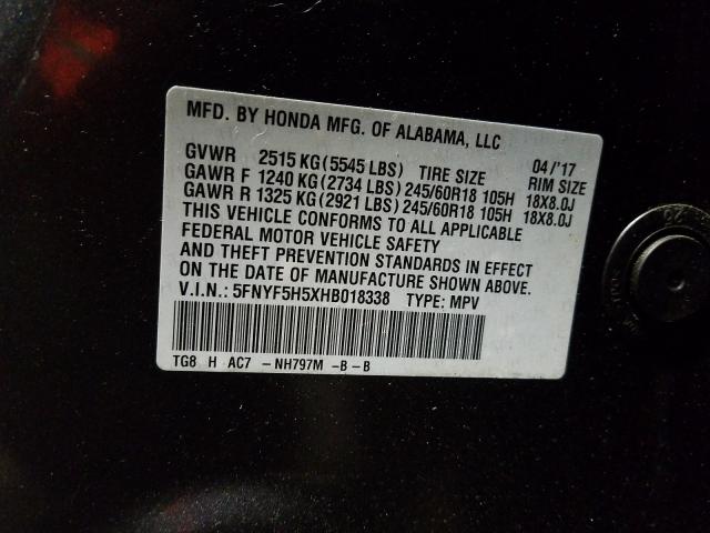 2017 HONDA PILOT EXL 5FNYF5H5XHB018338