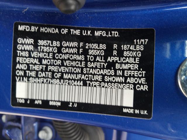 2018 HONDA CIVIC SHHFK7H98JU210444