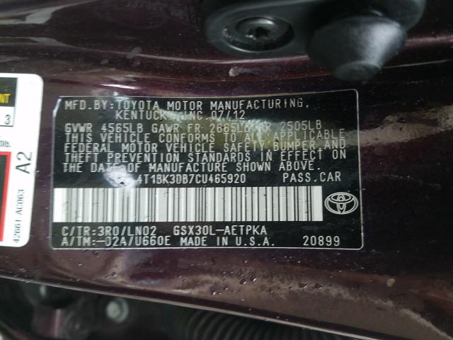 2012 TOYOTA AVALON 4T1BK3DB7CU465920