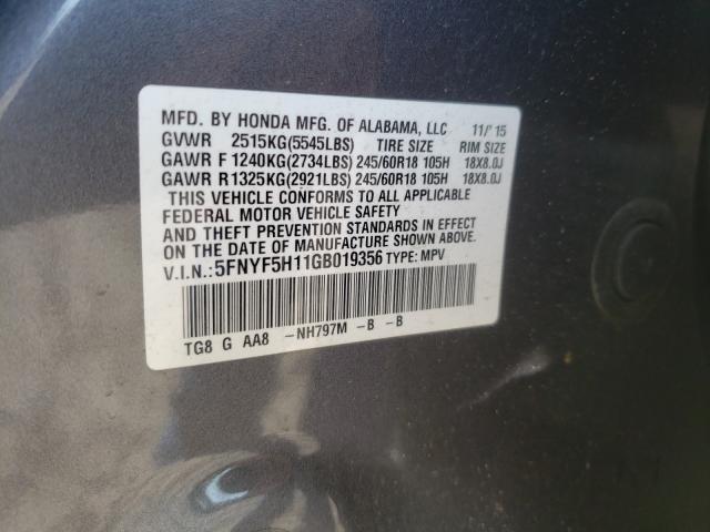 2016 HONDA PILOT LX 5FNYF5H11GB019356