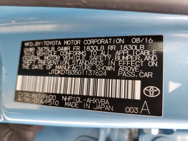 2016 TOYOTA PRIUS C JTDKDTB35G1137624