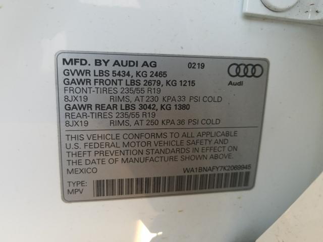 2019 AUDI Q5 PREMIUM WA1BNAFY7K2069945