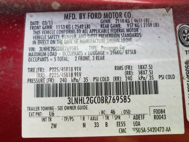 2011 LINCOLN MKZ 3LNHL2GC0BR769585
